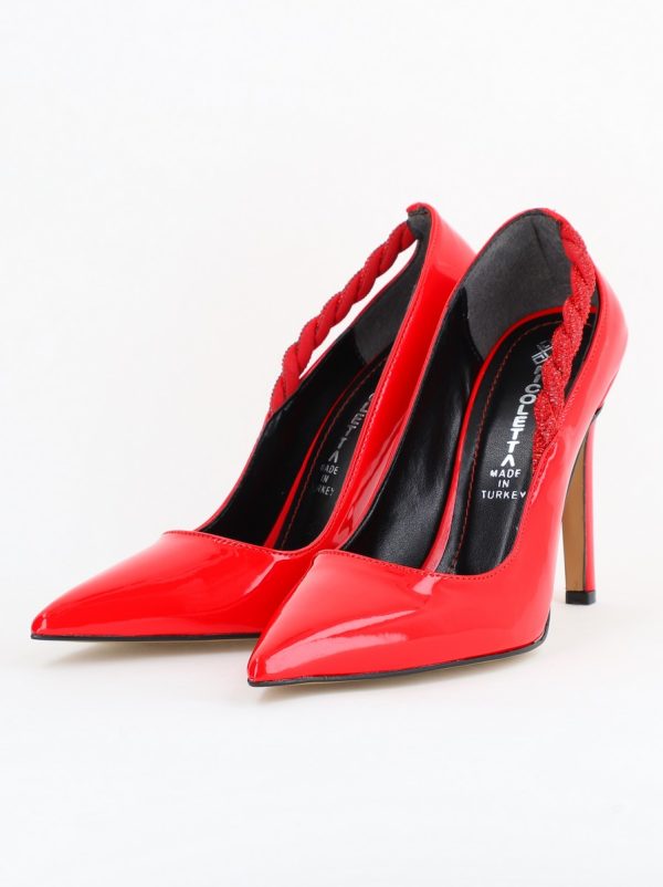 Pantofi Stiletto Damă cu Toc din Piele Ecologică cu pietricele impletite Roșu (BS505AY2404022) 122