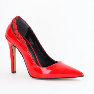 Pantofi Stiletto Damă cu Toc din Piele Ecologică cu pietricele impletite Roșu (BS505AY2404022)