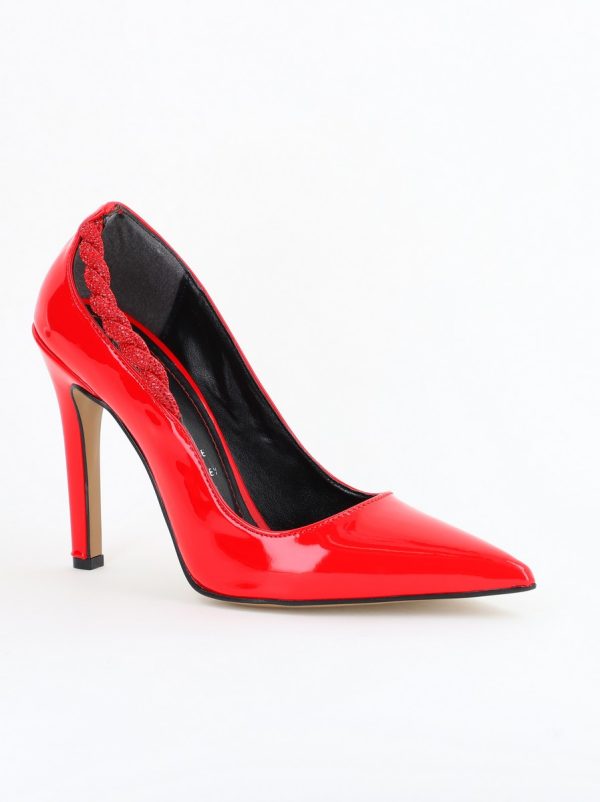 Uncategorized - Pantofi Stiletto Damă cu Toc din Piele Ecologică cu pietricele impletite Roșu (BS505AY2404022)