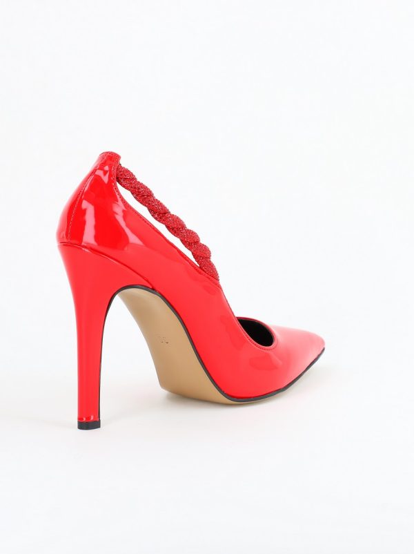 Pantofi Stiletto Damă cu Toc din Piele Ecologică cu pietricele impletite Roșu (BS505AY2404022) 125