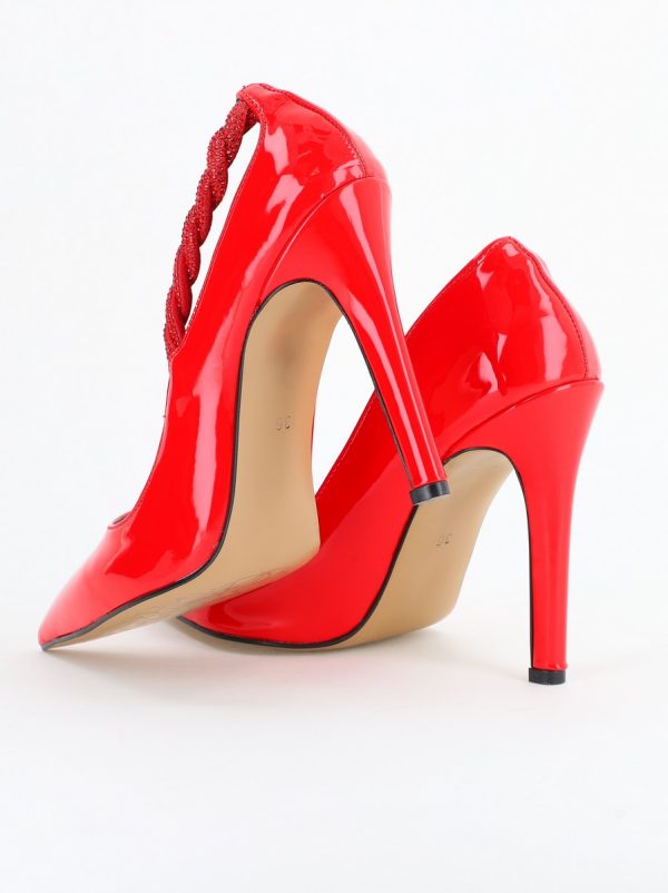 Pantofi Stiletto Damă cu Toc din Piele Ecologică cu pietricele impletite Roșu (BS505AY2404022) 120