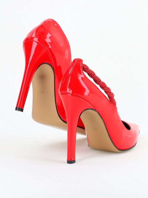 Pantofi Stiletto Damă cu Toc din Piele Ecologică cu pietricele impletite Roșu (BS505AY2404022) 126