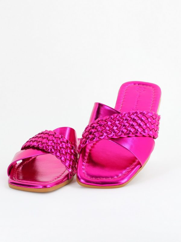 Saboți din Piele eco cu Model Împletit în Nuanțe de Fuchsia Metalic (BS616TR2404053) 120