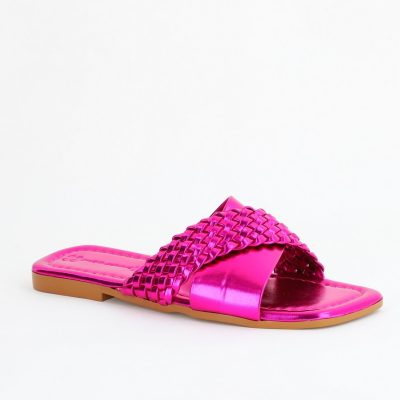Saboți din Piele eco cu Model Împletit în Nuanțe de Fuchsia Metalic (BS616TR2404053)
