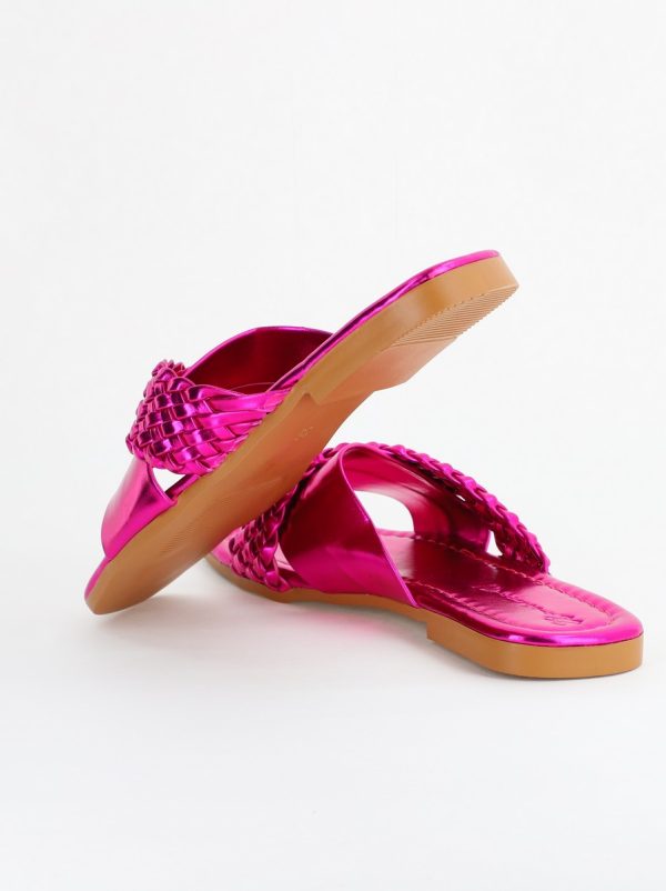 Saboți din Piele eco cu Model Împletit în Nuanțe de Fuchsia Metalic (BS616TR2404053) 125