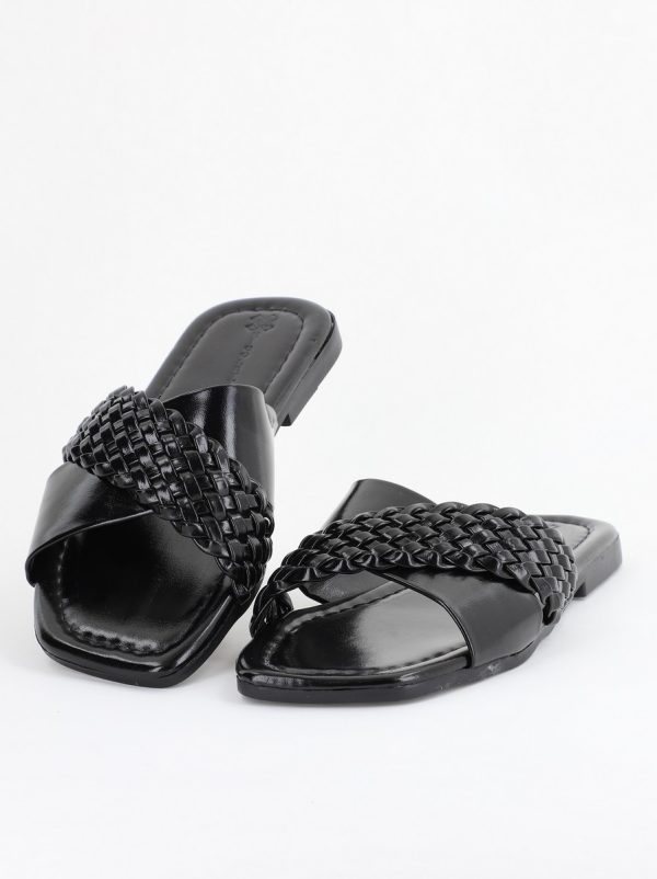 Saboți din Piele eco cu Model Împletit Metalic în Nuanțe de Negru (BS616TR2404049) 120