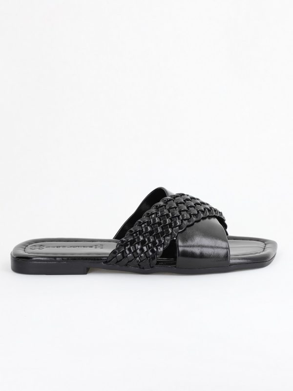 Saboți din Piele eco cu Model Împletit Metalic în Nuanțe de Negru (BS616TR2404049) 122