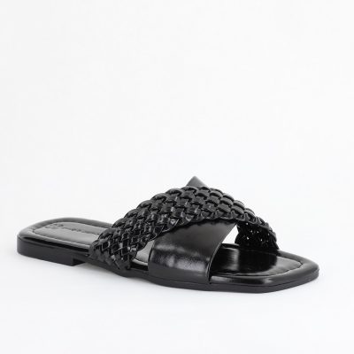 Saboți din Piele eco cu Model Împletit Metalic în Nuanțe de Negru (BS616TR2404049)