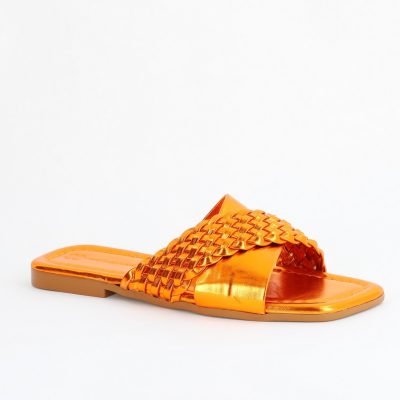 Saboți din Piele eco cu Model Împletit în Nuanțe de portocaliu Metalic (BS616TR2404051)