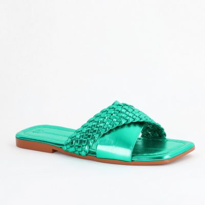 Saboți din Piele eco cu Model Împletit în Nuanțe de Verde Metalic (BS616TR2404050)