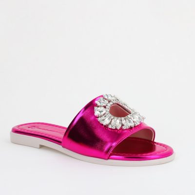 Saboți fără Toc cu pietricele din Piele Ecologica fuchsia metalic (BS141TR2404090)