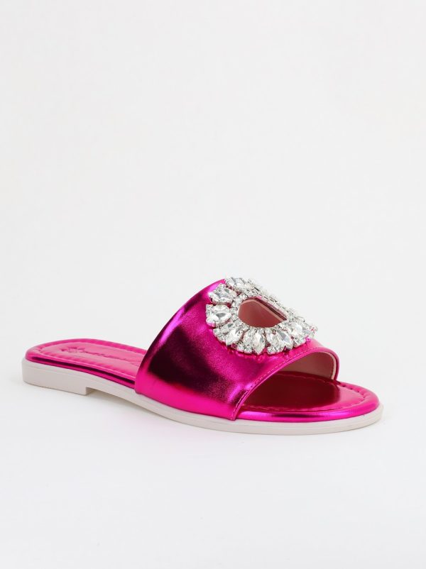 Incaltaminte Dama - Saboți fără Toc cu pietricele din Piele Ecologica fuchsia metalic (BS141TR2404090)