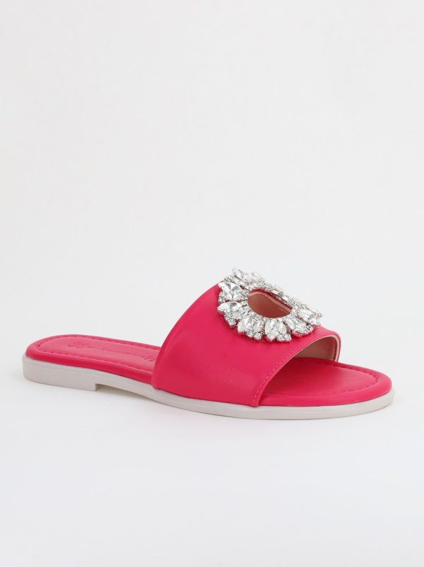 Incaltaminte Dama - Saboți fără Toc cu pietricele din Piele Ecologica fuchsia (BS141TR2404098)