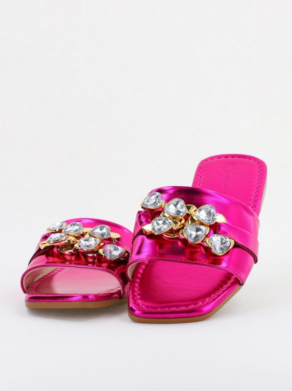 Saboți fără Toc cu pietricele din Piele Ecologica Fuchsia Metalic (BS608TR2404107) 120