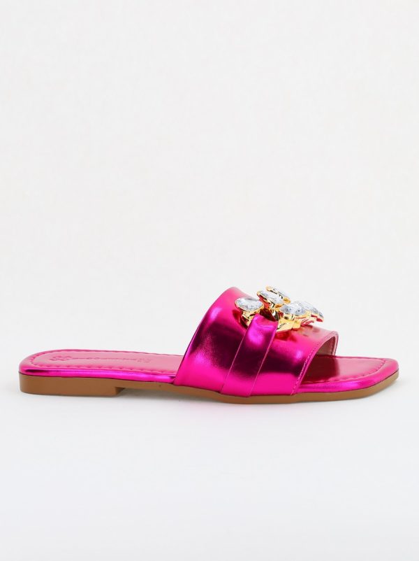 Saboți fără Toc cu pietricele din Piele Ecologica Fuchsia Metalic (BS608TR2404107) 122