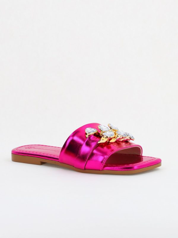 Incaltaminte Dama - Saboți fără Toc cu pietricele din Piele Ecologica Fuchsia Metalic (BS608TR2404107)