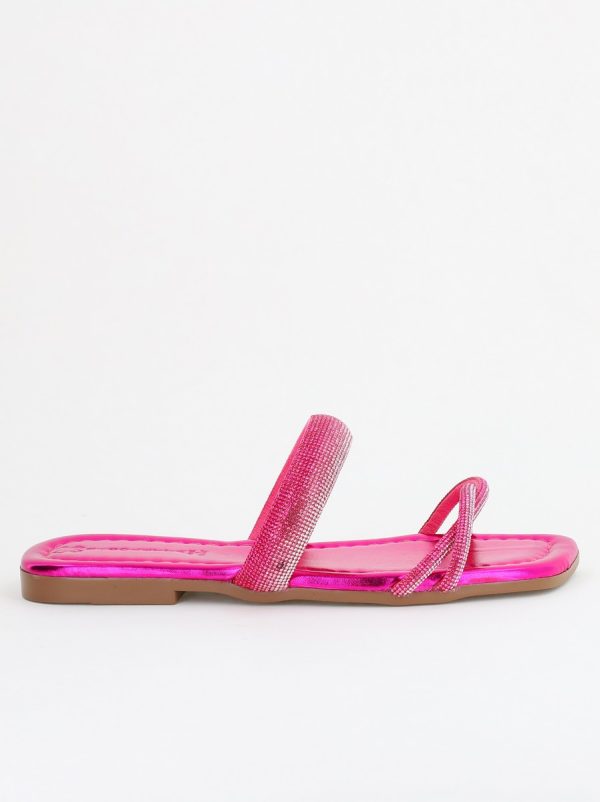 Saboți fără toc cu pietricele Piele Ecologica fuchsia (BS601TR2403887) 123