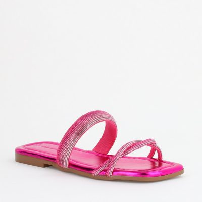 Saboți fără toc cu pietricele Piele Ecologica fuchsia (BS601TR2403887)