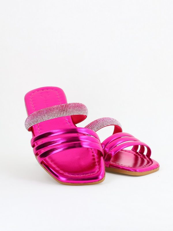 Saboți fără toc cu pietricele Piele Ecologica fuchsia metalic (BS621TR2404056) 120