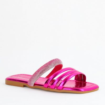 Saboți fără toc cu pietricele Piele Ecologica fuchsia metalic (BS621TR2404056)