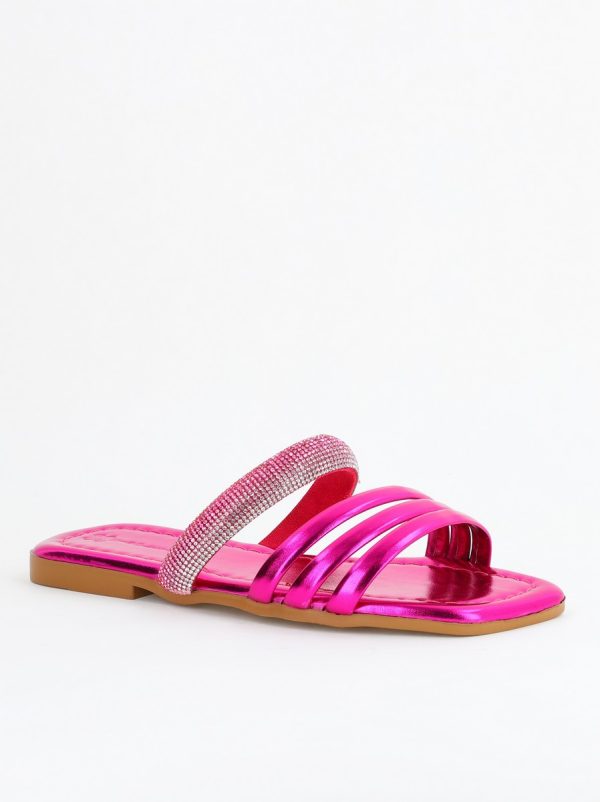 Incaltaminte Dama - Saboți fără toc cu pietricele Piele Ecologica fuchsia metalic (BS621TR2404056)