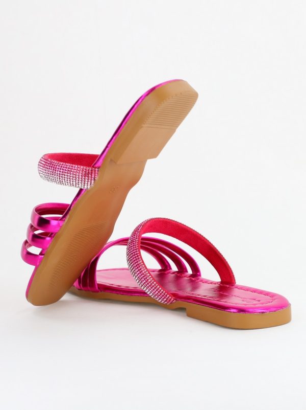 Saboți fără toc cu pietricele Piele Ecologica fuchsia metalic (BS621TR2404056) 125