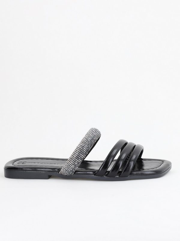 Saboți fără toc cu pietricele Piele Ecologica negru metalic (BS621TR2404059) 122