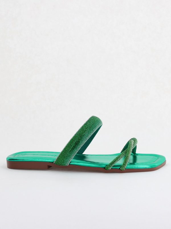 Saboți fără toc cu pietricele Piele Ecologica Verde(BS601TR2403891) 123