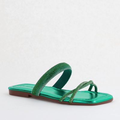 Saboți fără toc cu pietricele Piele Ecologica Verde(BS601TR2403891)