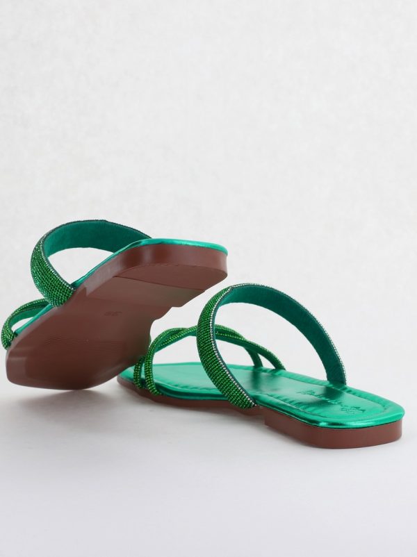 Saboți fără toc cu pietricele Piele Ecologica Verde(BS601TR2403891) 122