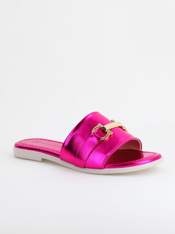 Incaltaminte Dama - Saboți pentru Femei cu Elemente Metalice din Piele ecologică Fuchsia Metalic (BS140TR2404112)