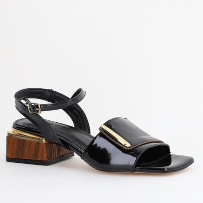 Sandale casual cu toc mic piele ecologică culoare Negru(BS101SN2403943)