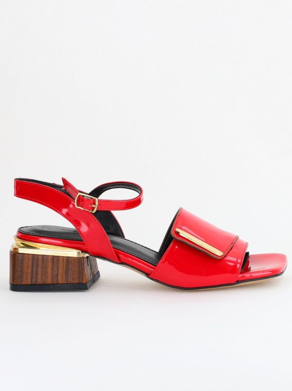 Sandale casual cu toc mic piele ecologică culoare Roșu (BS101SN2403941) 121