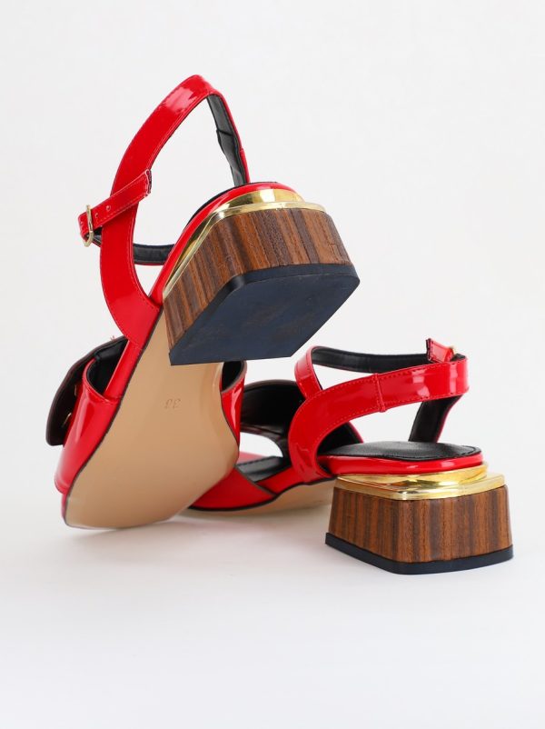 Sandale casual cu toc mic piele ecologică culoare Roșu (BS101SN2403941) 120