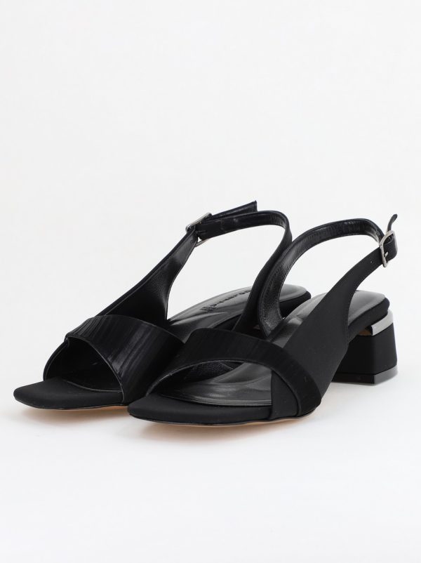 Sandale casual cu toc mic piele ecologică Negru satinat (BS104SN2403913) 120