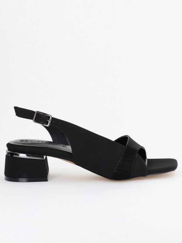 Sandale casual cu toc mic piele ecologică Negru satinat (BS104SN2403913) 124