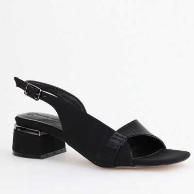 Sandale casual cu toc mic piele ecologică Negru satinat (BS104SN2403913)
