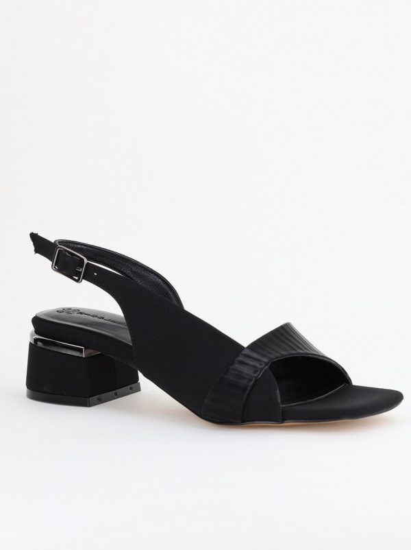 Incaltaminte Dama - Sandale casual cu toc mic piele ecologică Negru satinat (BS104SN2403913)