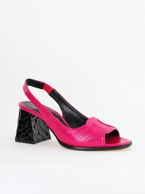 Incaltaminte Dama - Sandale cu Toc gros Varf Rotund culoare Fuchsia lac (BS671SN2404082)