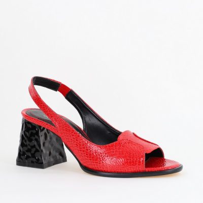 Sandale cu Toc gros Varf Rotund piele ecologică txturată culoare Rosu (BS671SN2404077)