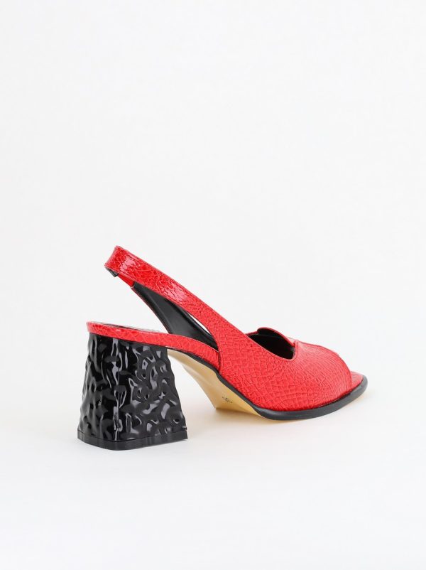 Sandale cu Toc gros Varf Rotund piele ecologică txturată culoare Rosu (BS671SN2404077) 125