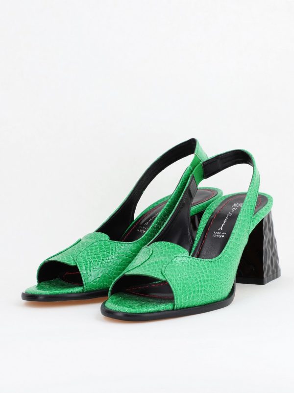 Sandale cu Toc gros Varf Rotund piele ecologică txturată culoare Verde (BS671SN2404155) 122