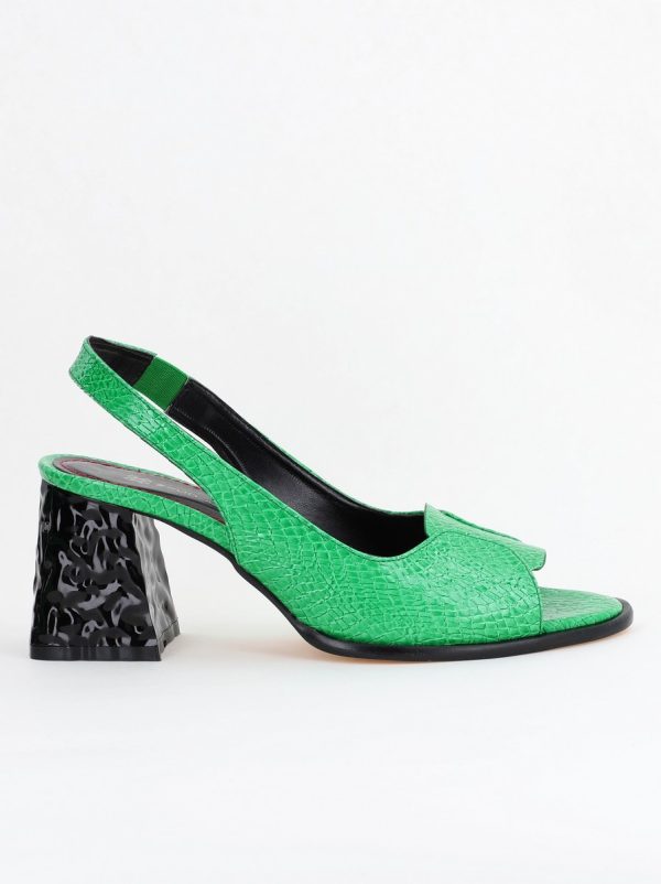 Sandale cu Toc gros Varf Rotund piele ecologică txturată culoare Verde (BS671SN2404155) 124