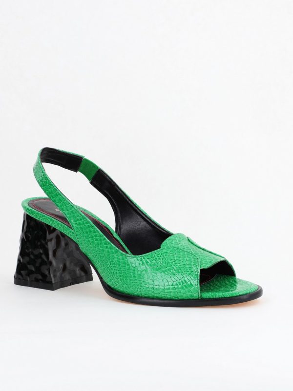 Incaltaminte Dama - Sandale cu Toc gros Varf Rotund piele ecologică txturată culoare Verde (BS671SN2404155)