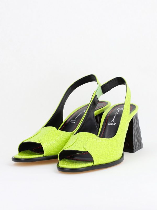 Sandale cu Toc gros Varf Rotund piele ecologică txturată culoare Verde lemon (BS671SN2404158) 122