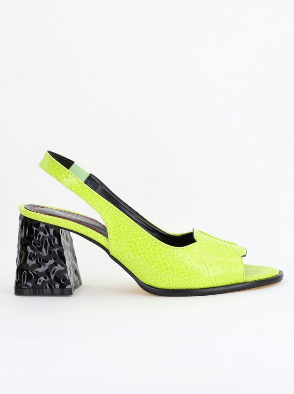 Sandale cu Toc gros Varf Rotund piele ecologică txturată culoare Verde lemon (BS671SN2404158) 124