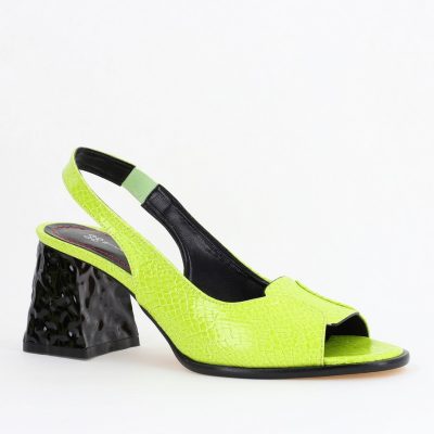 Sandale cu Toc gros Varf Rotund piele ecologică txturată culoare Verde lemon (BS671SN2404158)