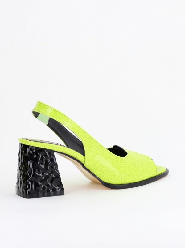 Sandale cu Toc gros Varf Rotund piele ecologică txturată culoare Verde lemon (BS671SN2404158) 126