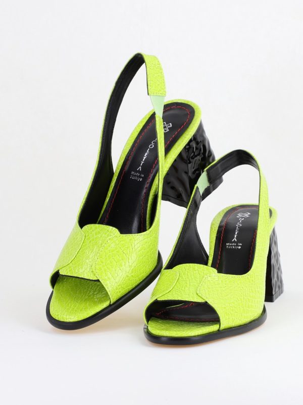 Sandale cu Toc gros Varf Rotund piele ecologică txturată culoare Verde lemon (BS671SN2404158) 120