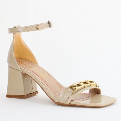 Sandale Damă cu Toc Vârf Drept Piele Ecologică Bej (BS6064SN2404042)